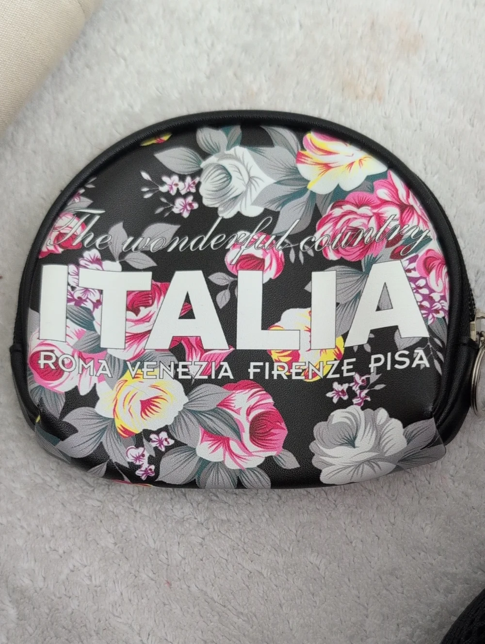 Italia Floral Cosmetic Bag – Black with Pink & White Flowers